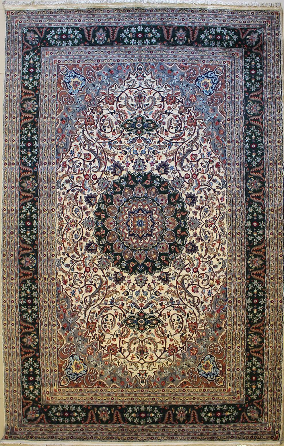 Rugstc 8×10 Senneh Pak Persian Ivory Rug, Hand-Knotted,Ispahan with Silk/Wool