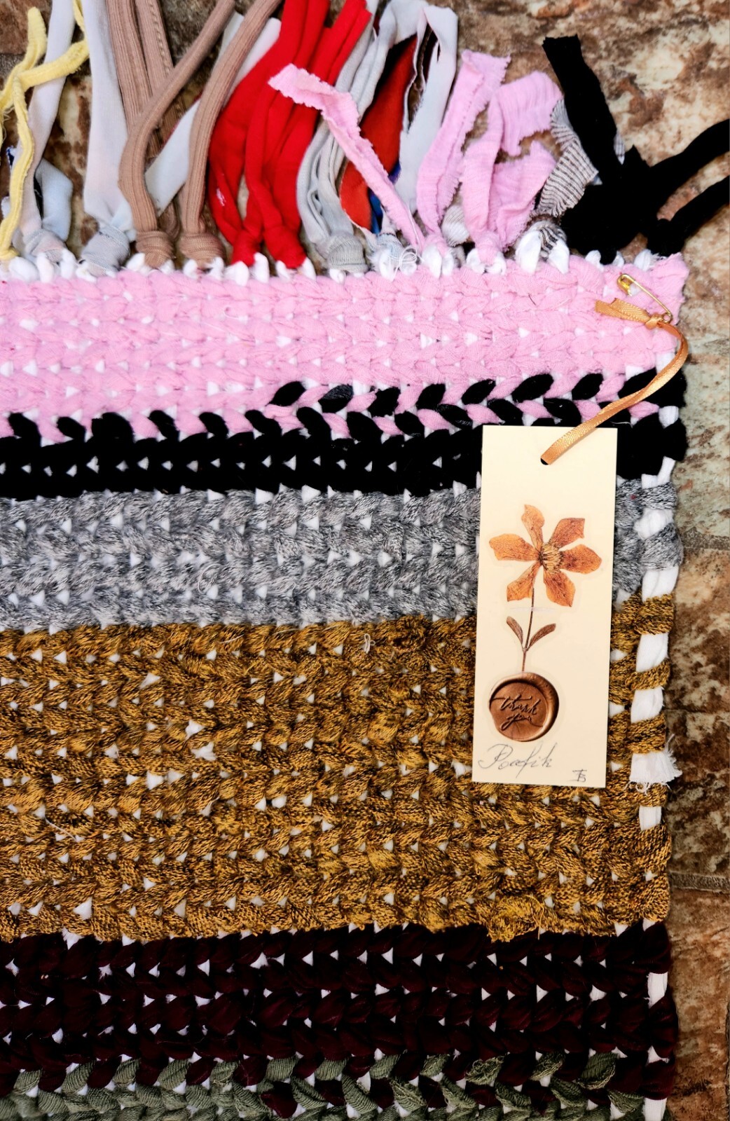 Handmade Woven Rag Rug Multicolor Rustic Farmhouse Home Decor 41 x 24 OOAK BOHO
