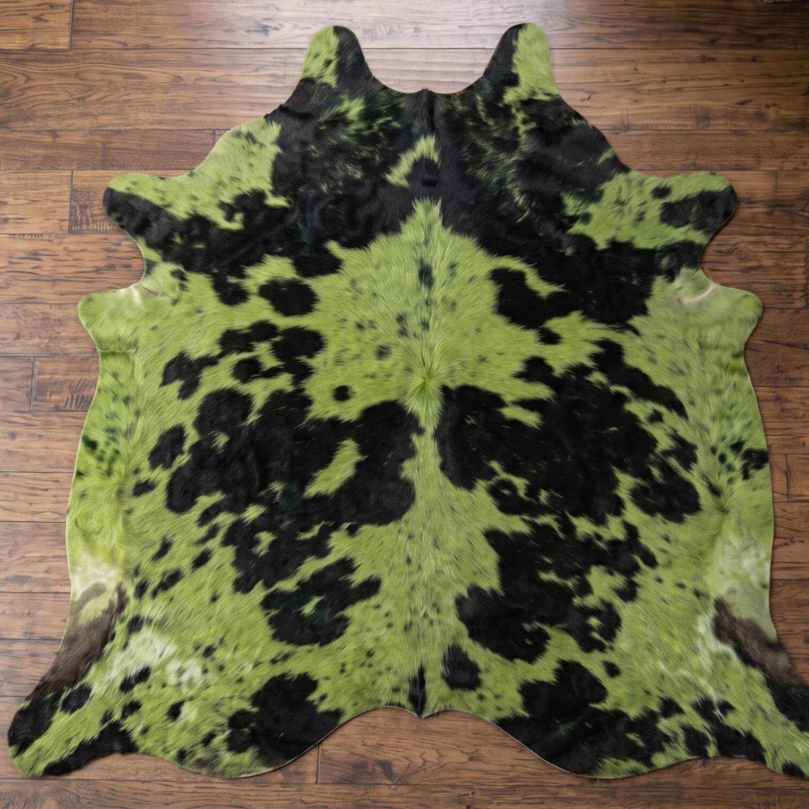 Dyed Olive Green Black Cowhide Rug – Genuine Hair-on Leather Area Rug, Western