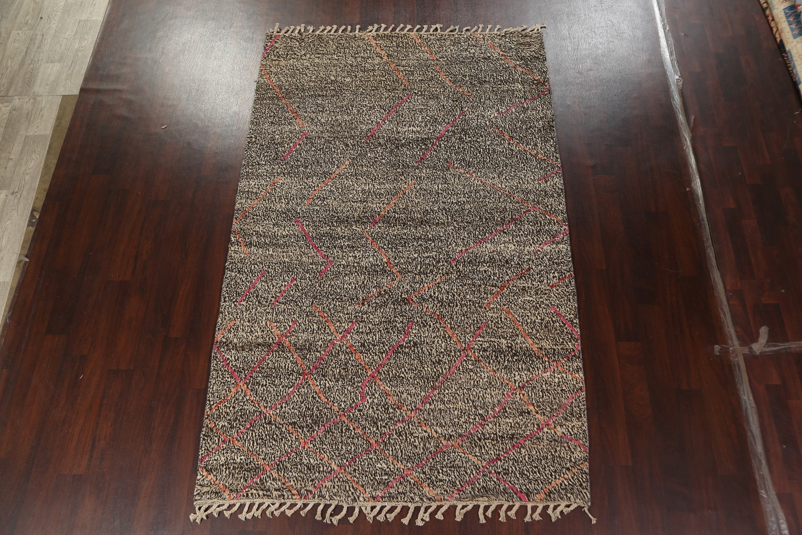Trellis Moroccan Area Rug 6×10 Ft Hand-Knotted Grey Wool Tribal Oriental Rug