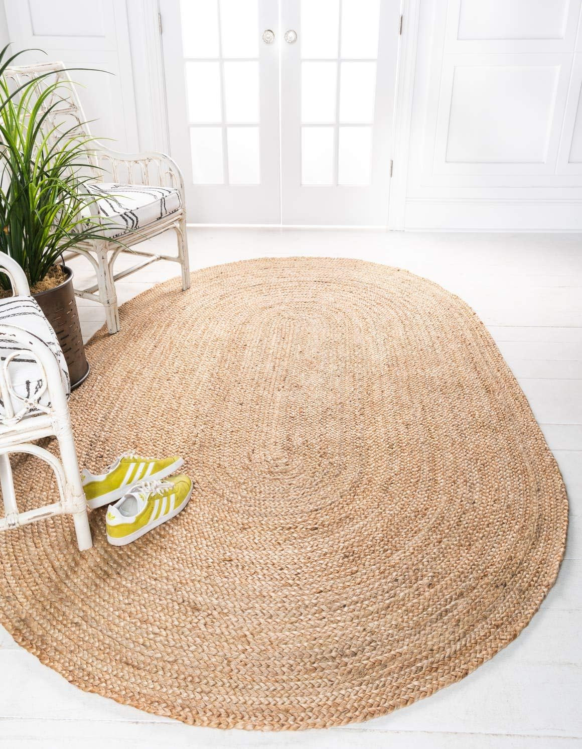 Dhaka Braided Jute Area Rug – 8′ x 10′ Oval, Natural Elegance