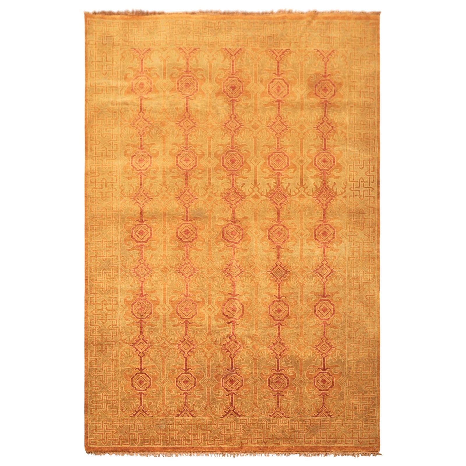 5’11″x8’9″ Hand Knotted Wool Caramel, Rust Agra Transitional Kalaty Rug