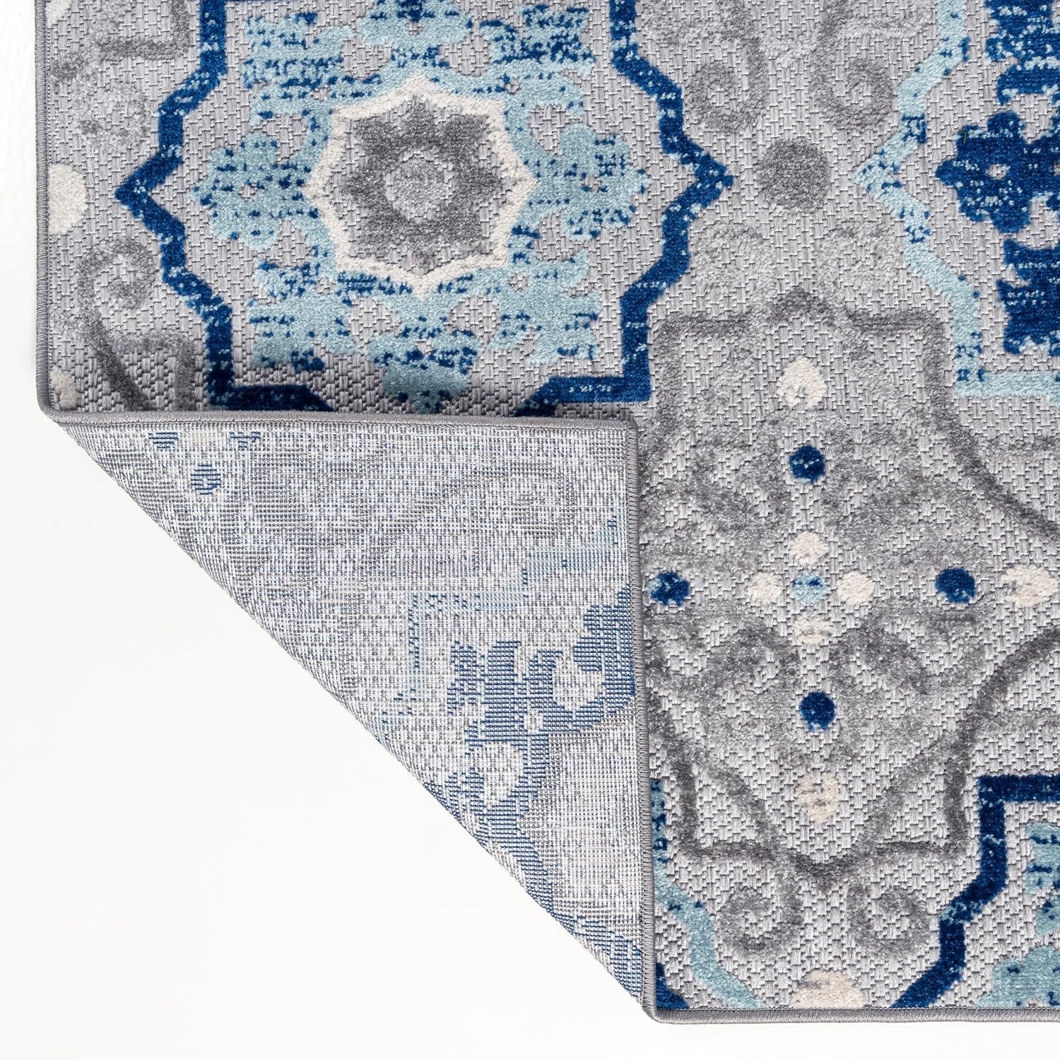Pet-Friendly Medallion Rug 3’X5′ – Stain Resistant Indoor/Outdoor Blue/Gray