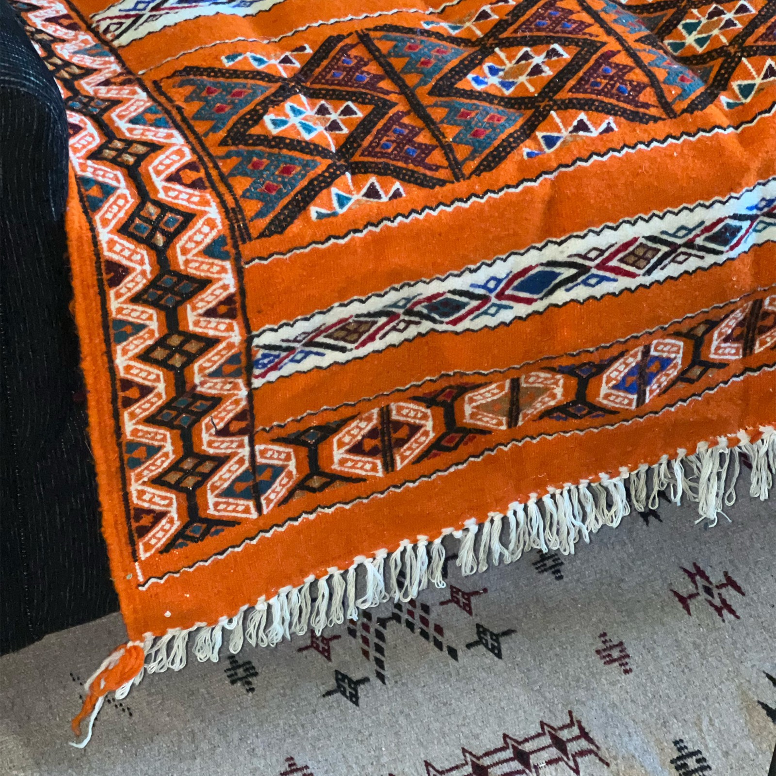 Algerian Traditional Berber Rug – Orange w White red & black colors