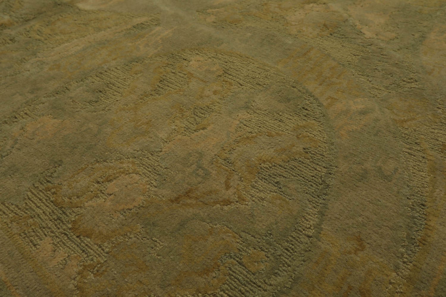 French Aubusson Savonnerie Hand Knotted Wool Area Rug Lime 6’ x 8’11”