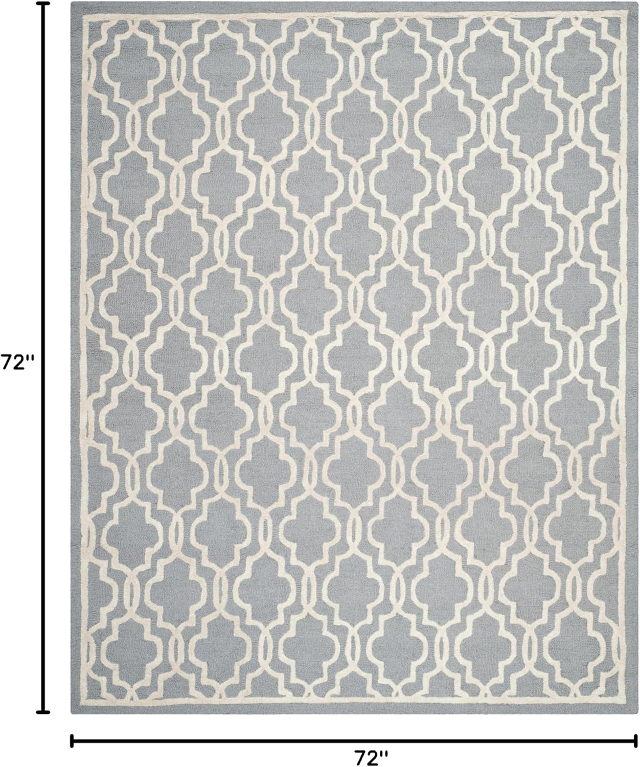 Cambridge Handmade Moroccan Wool Area Rug – 6′ Square, Silver & Ivory