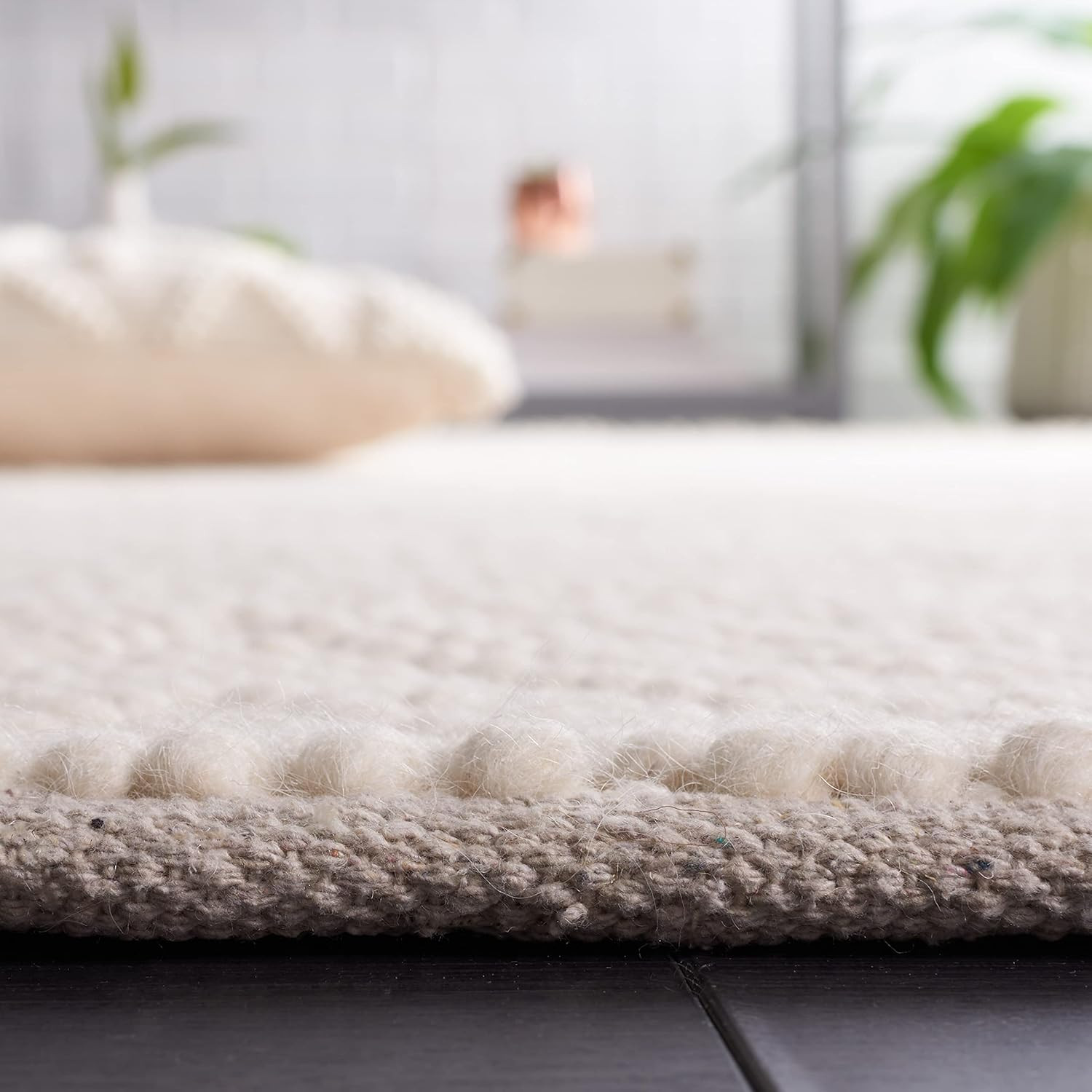 Handmade Moroccan Boho Accent Rug 3′ X 5′ – Ivory Wool for High Traffic Areas