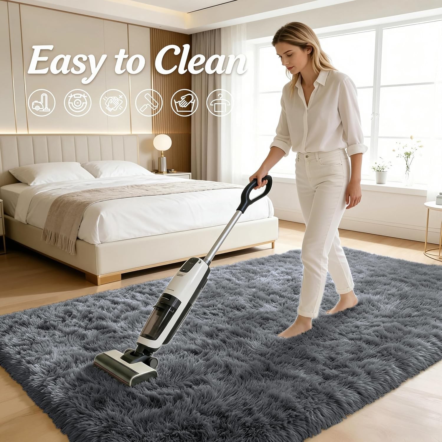 Area Rug for Living Room Bedroom, Machine Washable Fluffy Shaggy Carpet 4×6 Feet