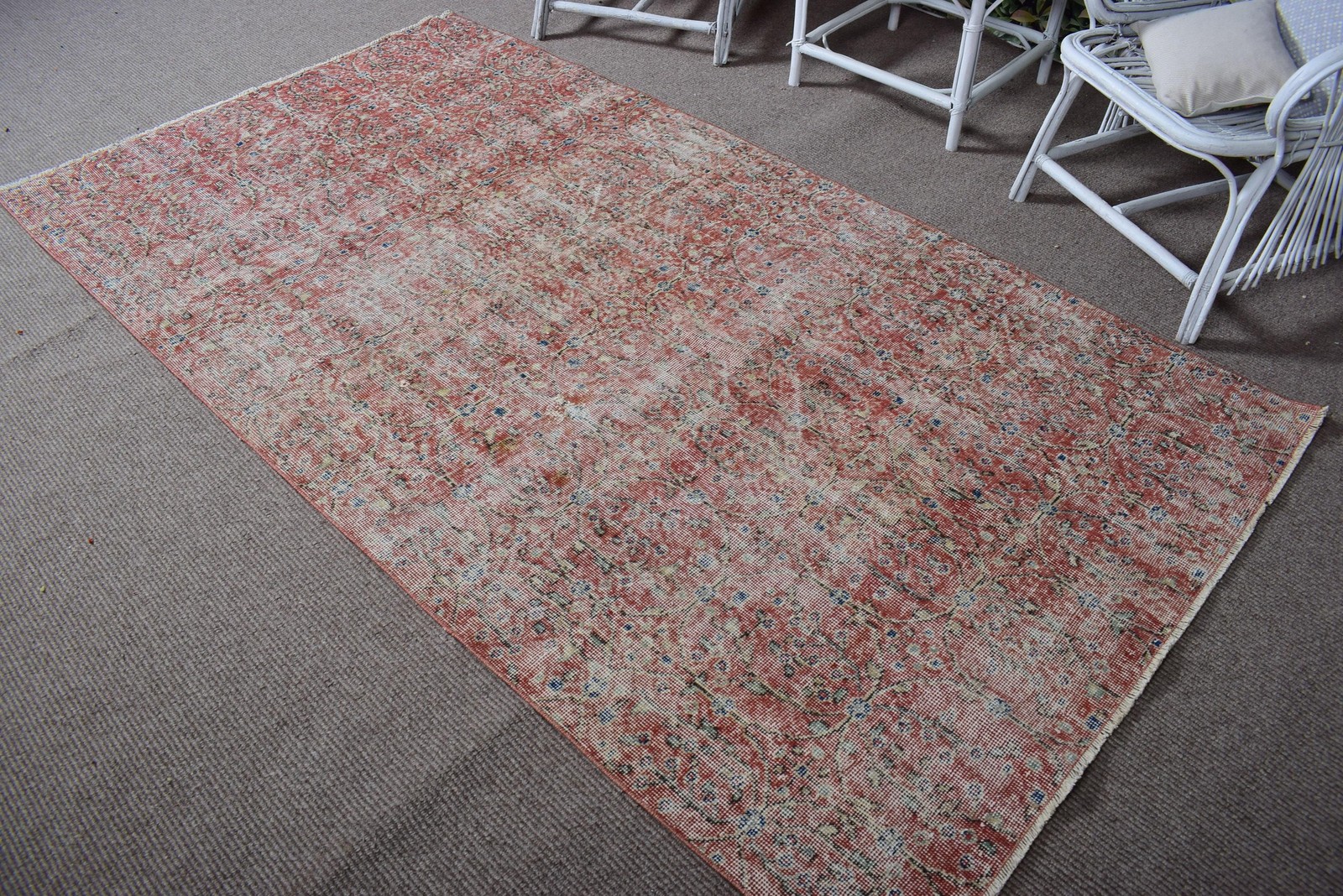 4,4×8,1 ft Area Vintage Turkish Rug, Red Camouflage Wool Rug