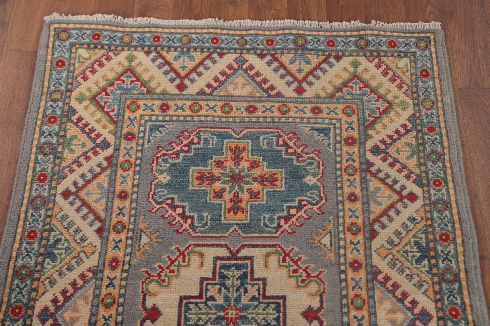 Gray Kazak Oriental Rug 3×4 Handmade Wool Accent Carpet Geometric Pattern