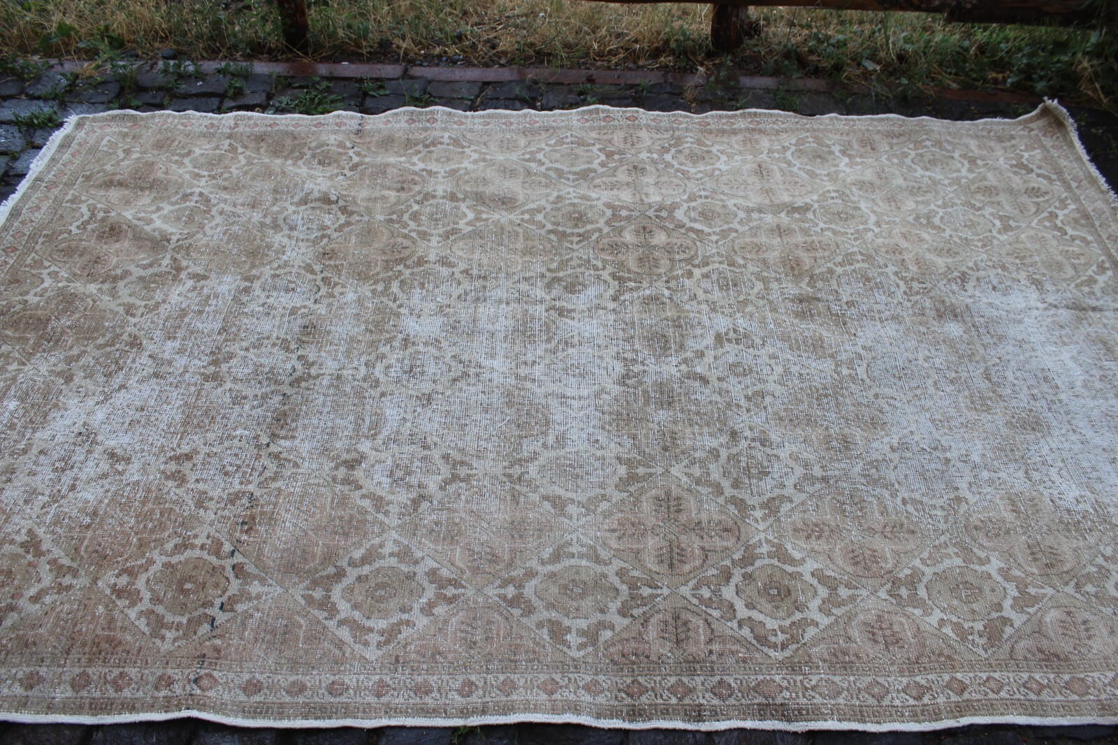Vintage Handmade Turkish Oushak Bedroom Wool Area Rug Carpet, 8’2″x5’3″