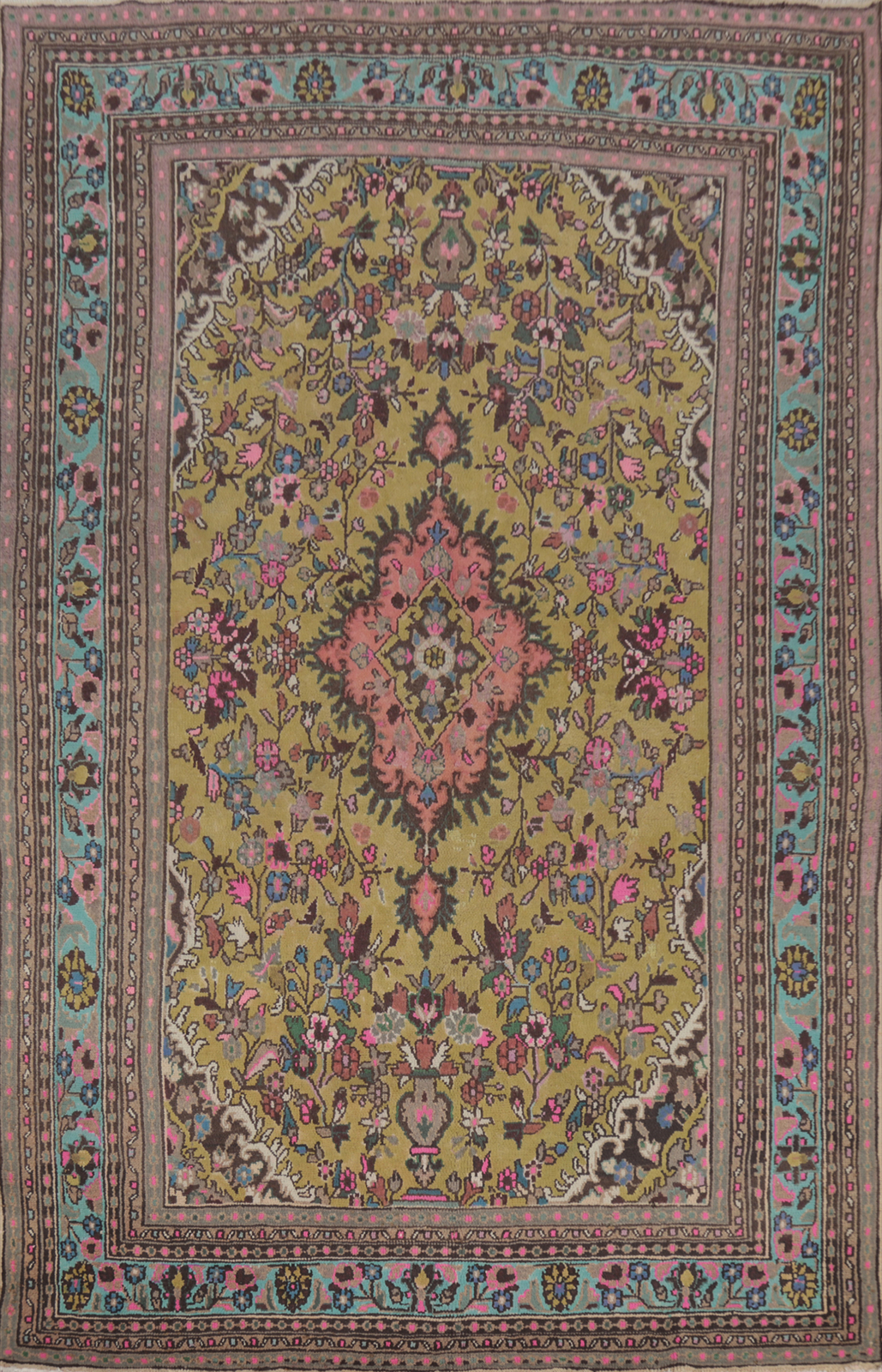 Vintage Floral Gold Traditional Hand-knotted Dining Room Area Rug 7×11 Carpet