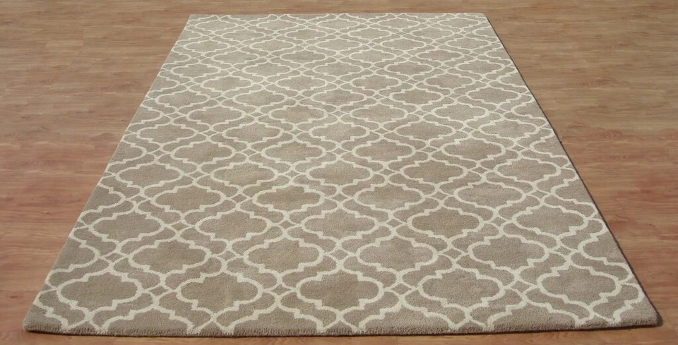 Handmade Scroll Tile Mocha Brown Modern Hand-Tufted 100% NZ Wool Area Rug