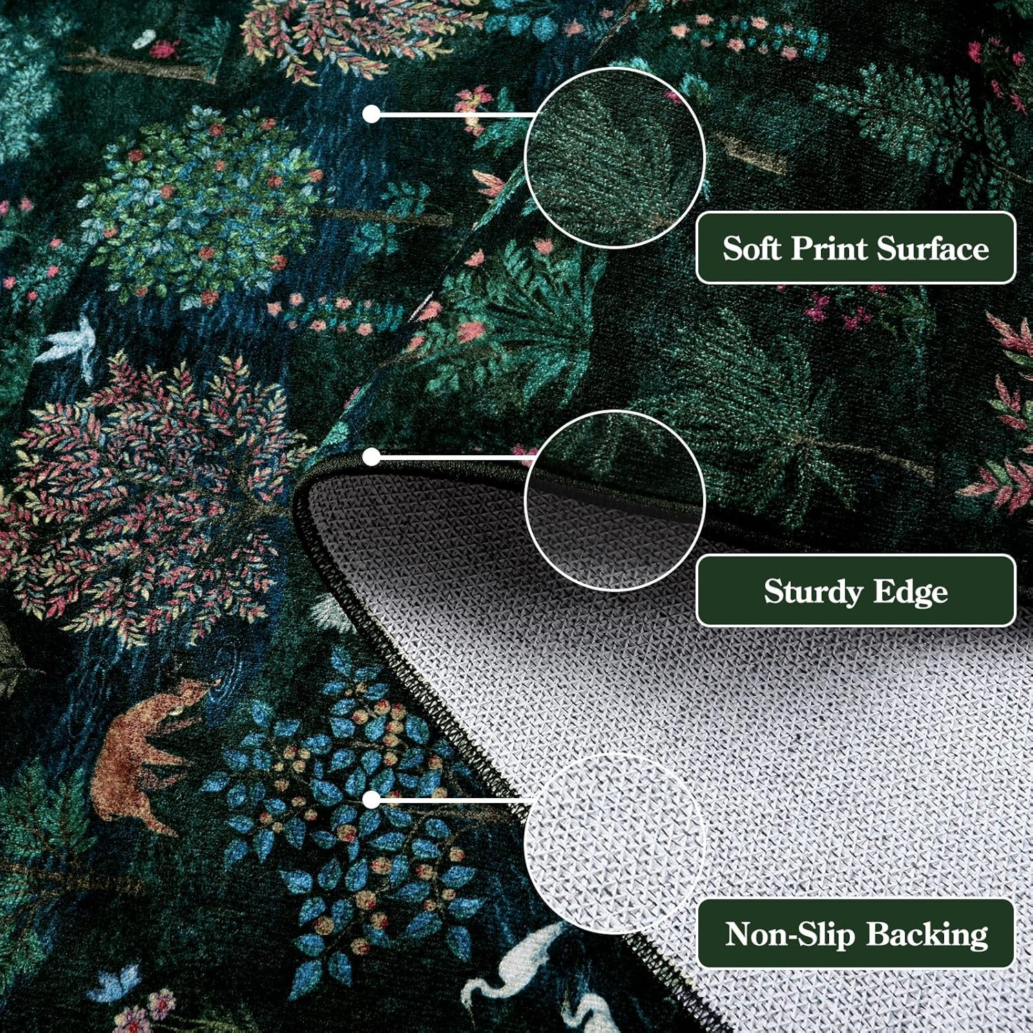 Wonnitar Forest Dark Green Rug for Living Room, Washable 5X7 Area Rugs Ultra-Thi
