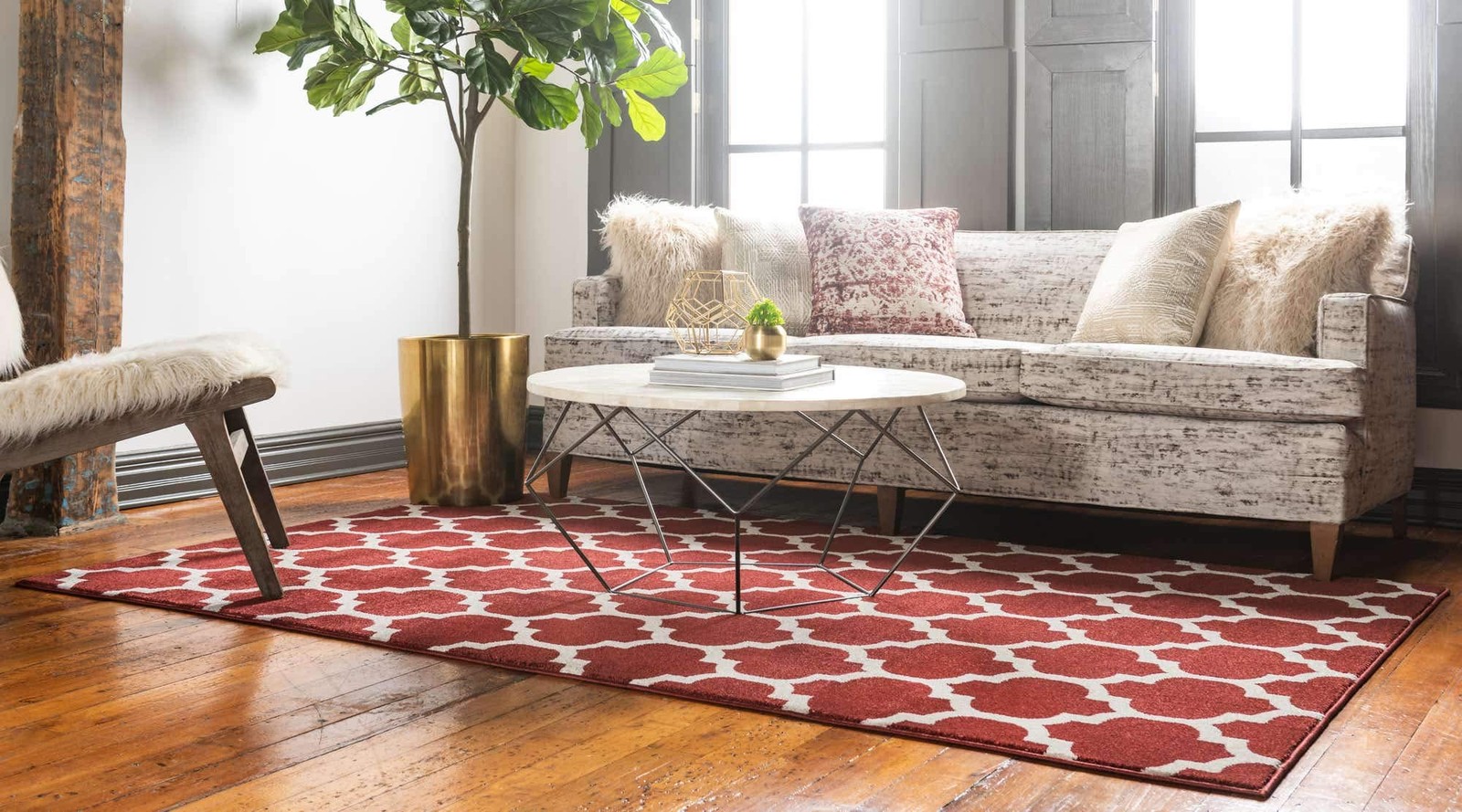 Trellis Collection Area Rug – Philadelphia (6′ 1″ x 9′ Rectangle Dark Terraco…