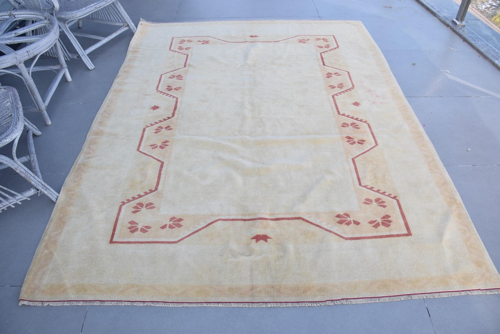 5,9×7,9 ft Rug, Turkish Rug, Vintage Yellow Wool Striped Rug