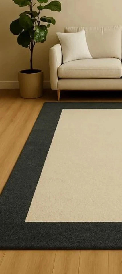 Hand Tufted Wool Rug Ivory Gray Modern Minimalist Area Rug Living Room Carpet.