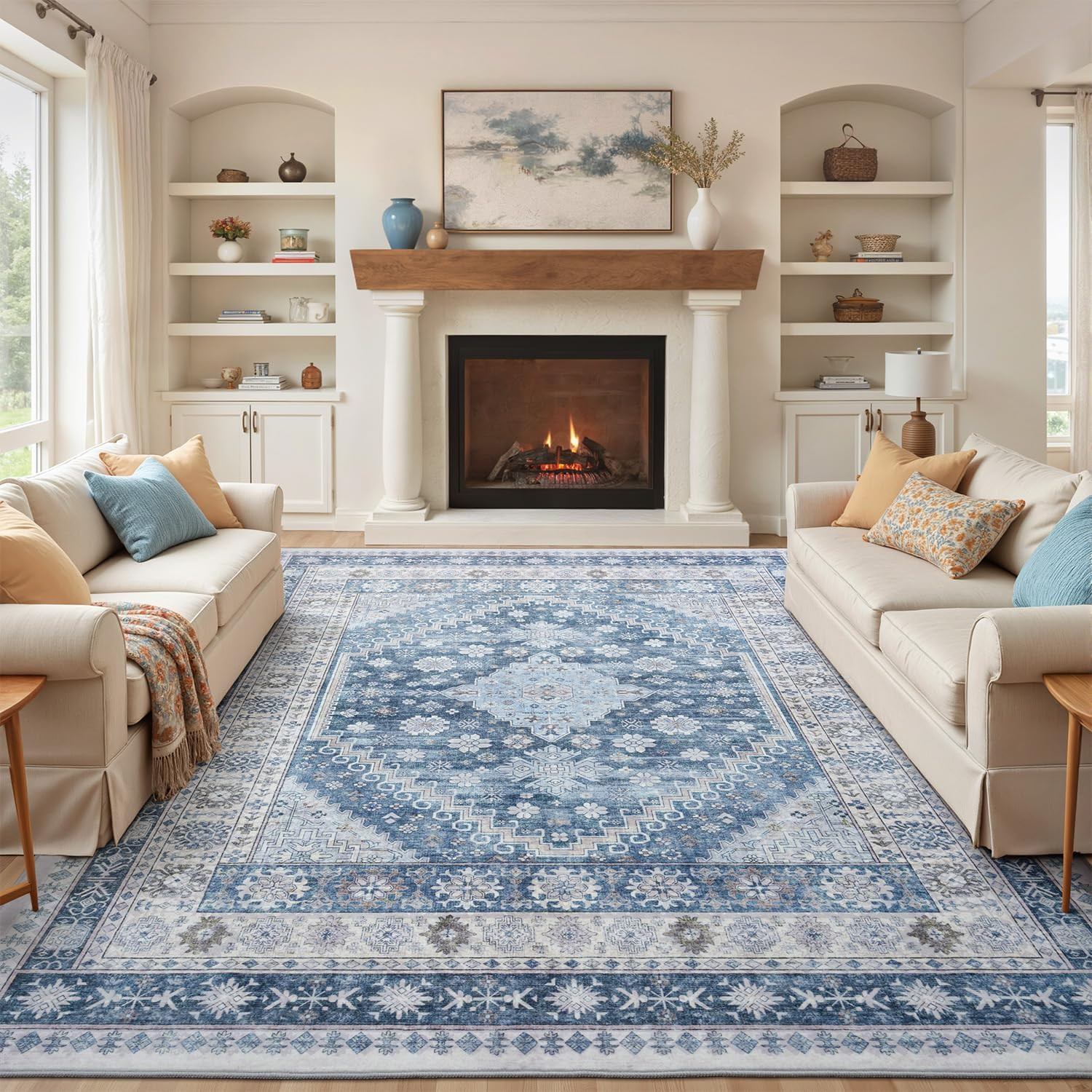 8X10 Area Rugs for Living Room Machine Washable, Large Vintage Non Slip Carpet f