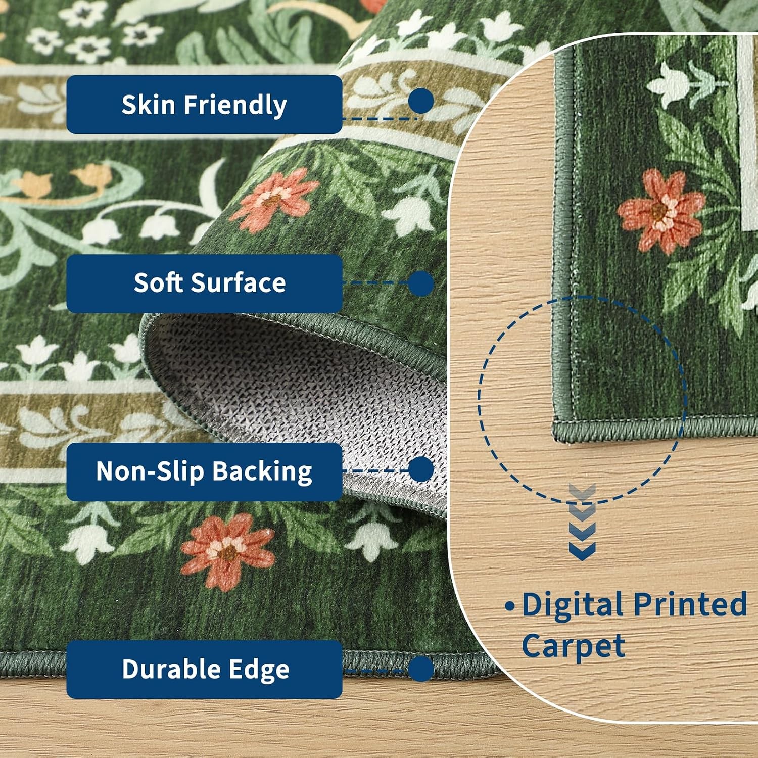 Vintage Boho Floral 5×7 Area Rug Washable Non Slip Living Dining Bedroom Nursery