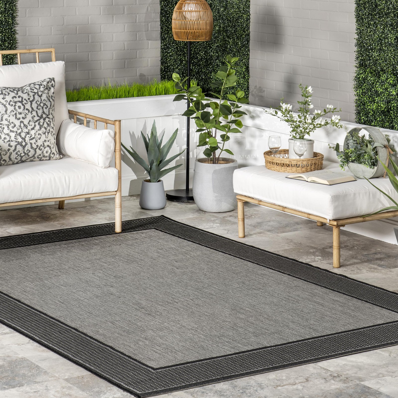 Outdoor Performance Gris Grey/Black, 3’9″ x 5’5″, Solid, Soft and Cozy, High …
