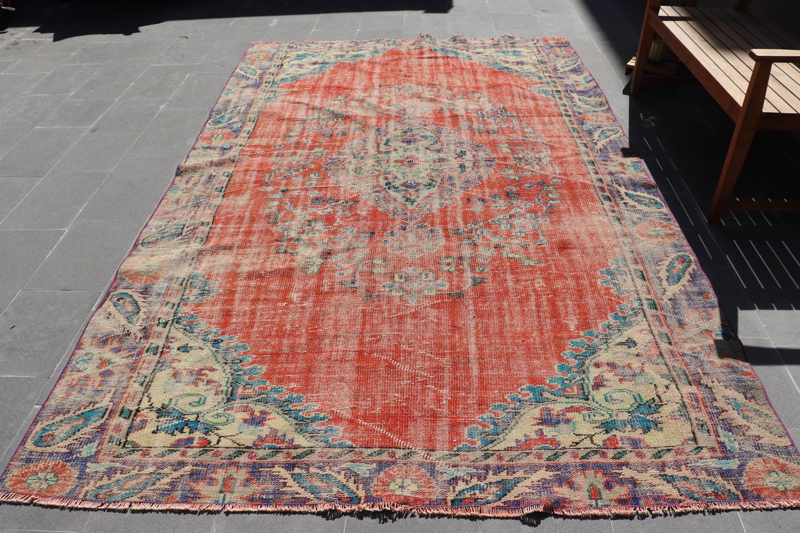 6,5×10,6 ft Turkish Rug, Vintage Large Rug, Red Moroccan Wool Rug