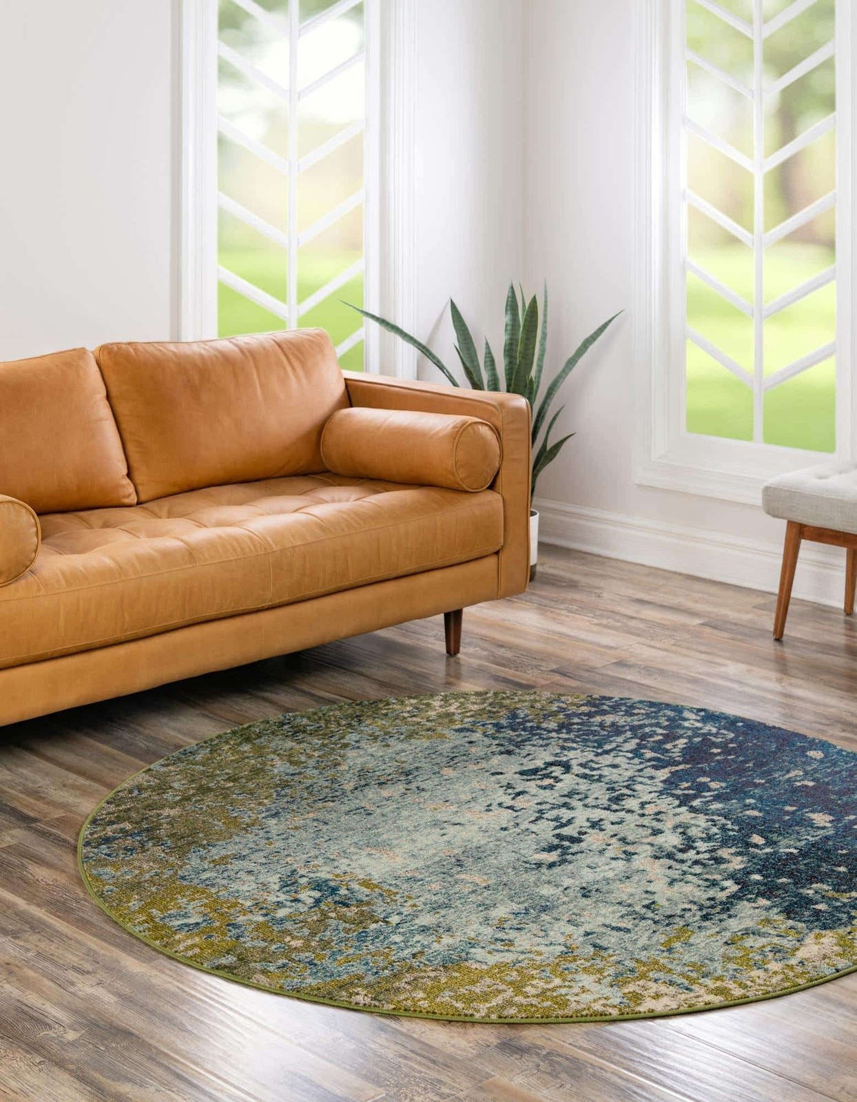 Unique Loom Estrella Collection Vella Area Rug Round 3′ 3″ x 3′ 3″ Blue/Gray