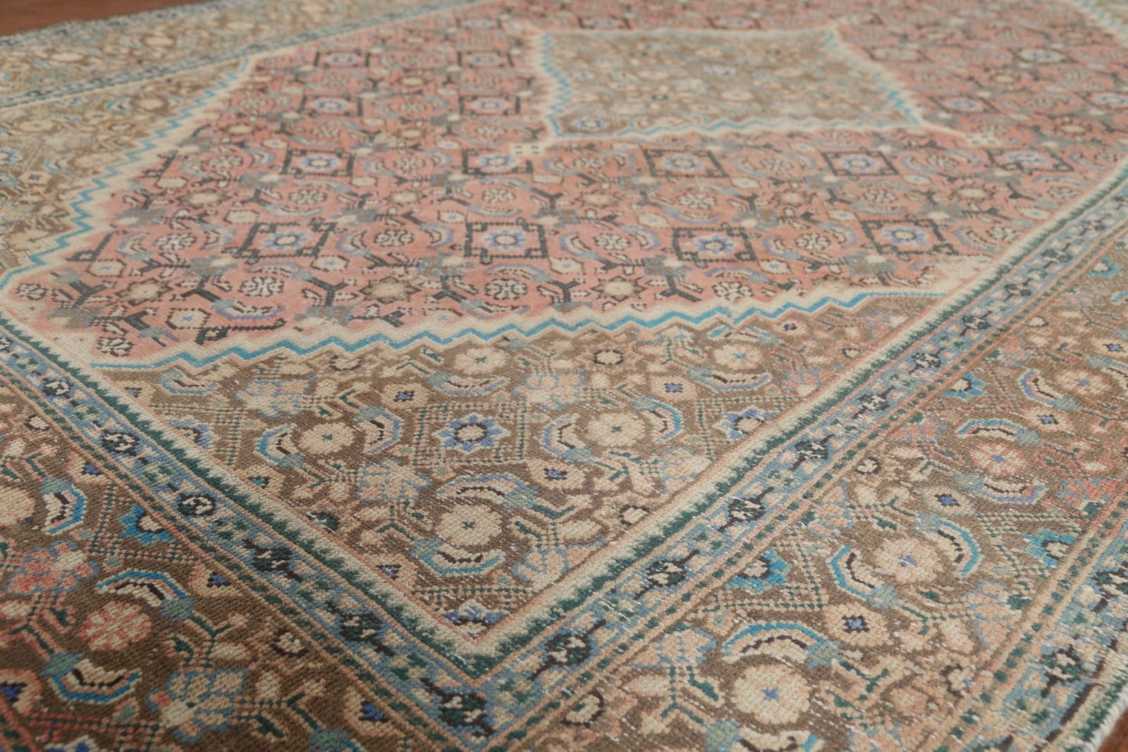 Pink Geometric Traditional Area Rug 7×10 Wool Hand-Knotted Living Room Carpet
