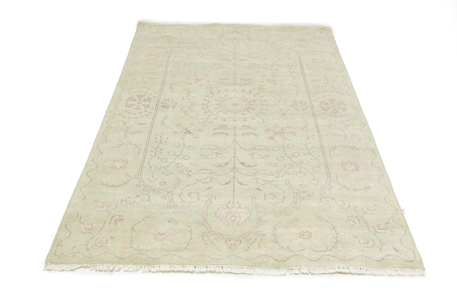 Handmade Muted Light Green Floral Wool Oriental Rug Home Decor Carpet 5X8 ft