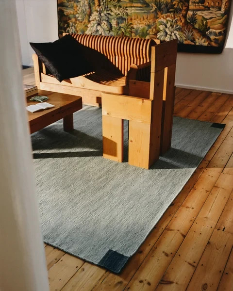 Nordic Knots Tradition Solid Blue Wool Rug Scandinavian Flatweave Minimalist