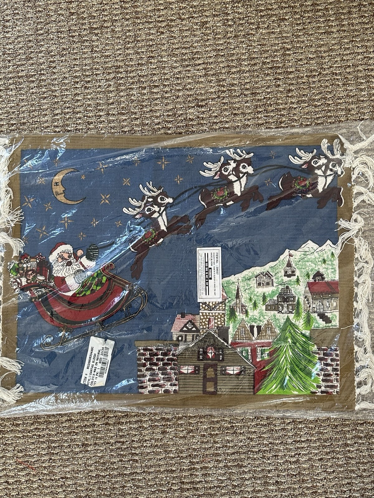 Hayim 22″ x 34″ Santa’s Sleigh Cotton Rug With Fringe VTG 1996 Made In India