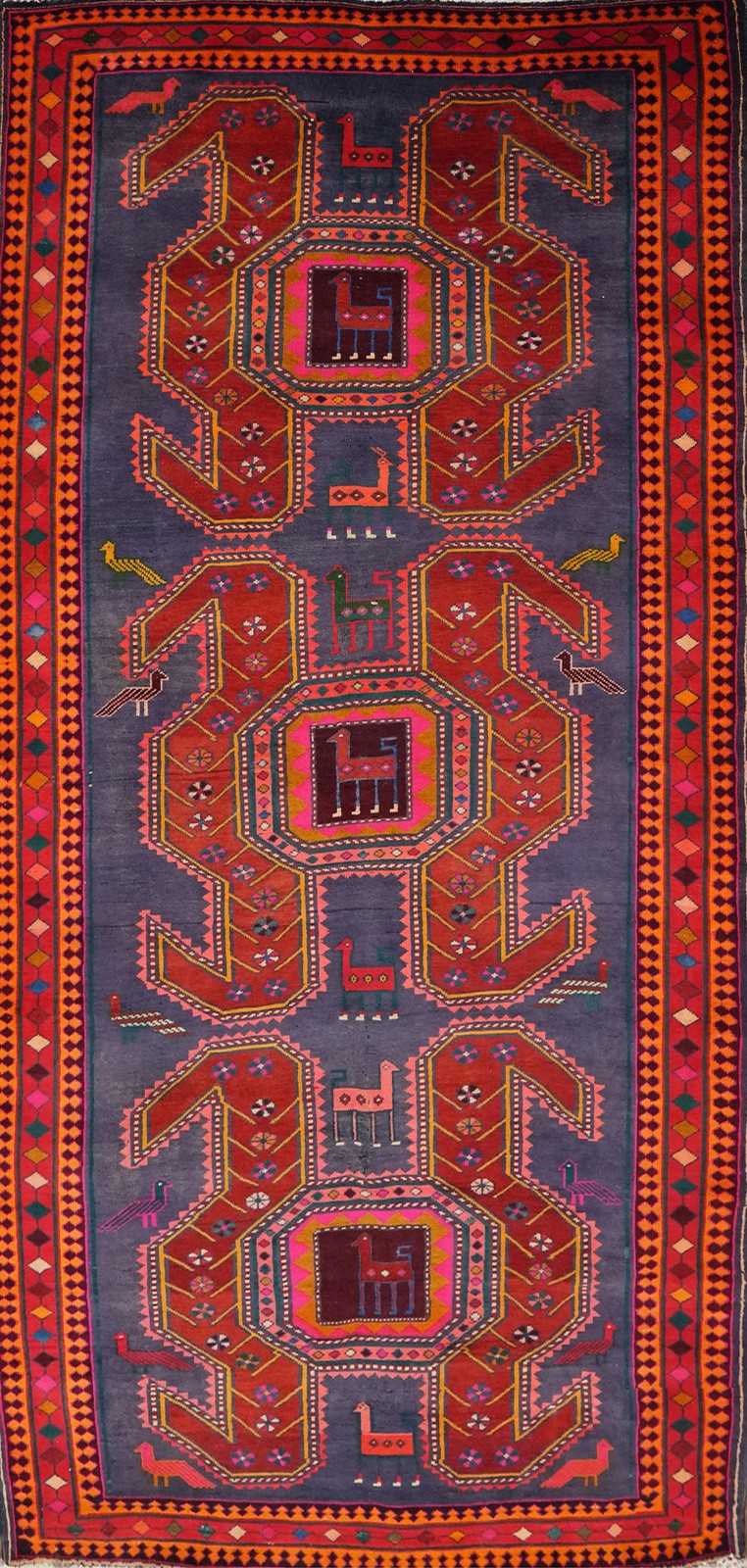 Vintage Traditional Style Animals Wool Area Rug 5×10 ft Hand-knotted