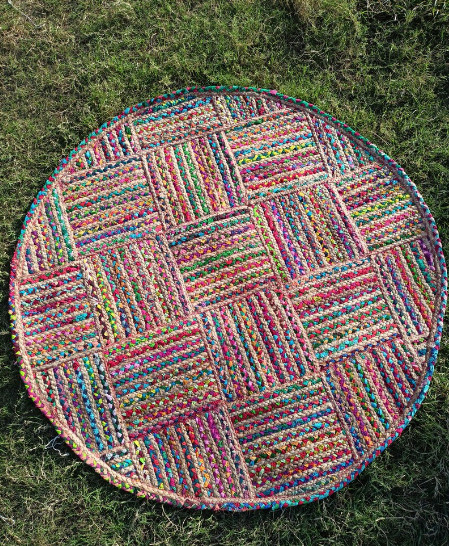 Reversible Carpet Round Natural Jute Cotton Rug Modern Living Area Entryway Rug