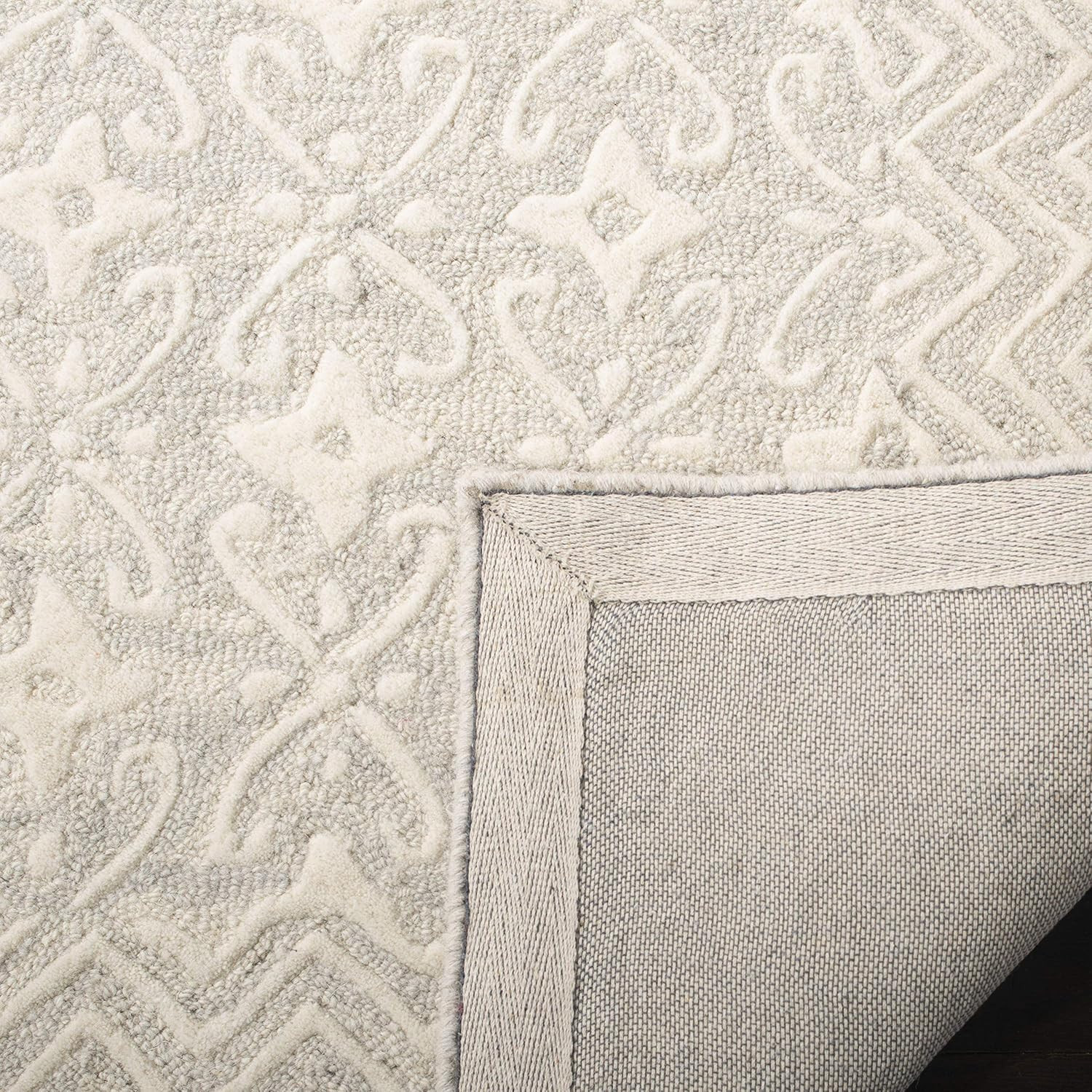 Blossom Collection 6′ x 9′ Handmade Wool Area Rug – Grey & Ivory