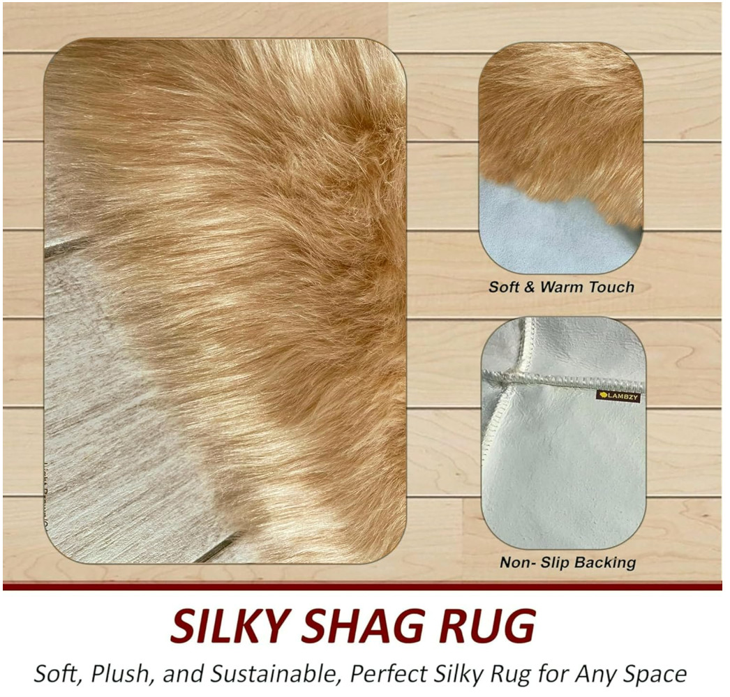 LAMBZY 6′ x 8′ Faux Sheepskin Super Soft Hypoallergenic Free Shape Octo Pelt Rug