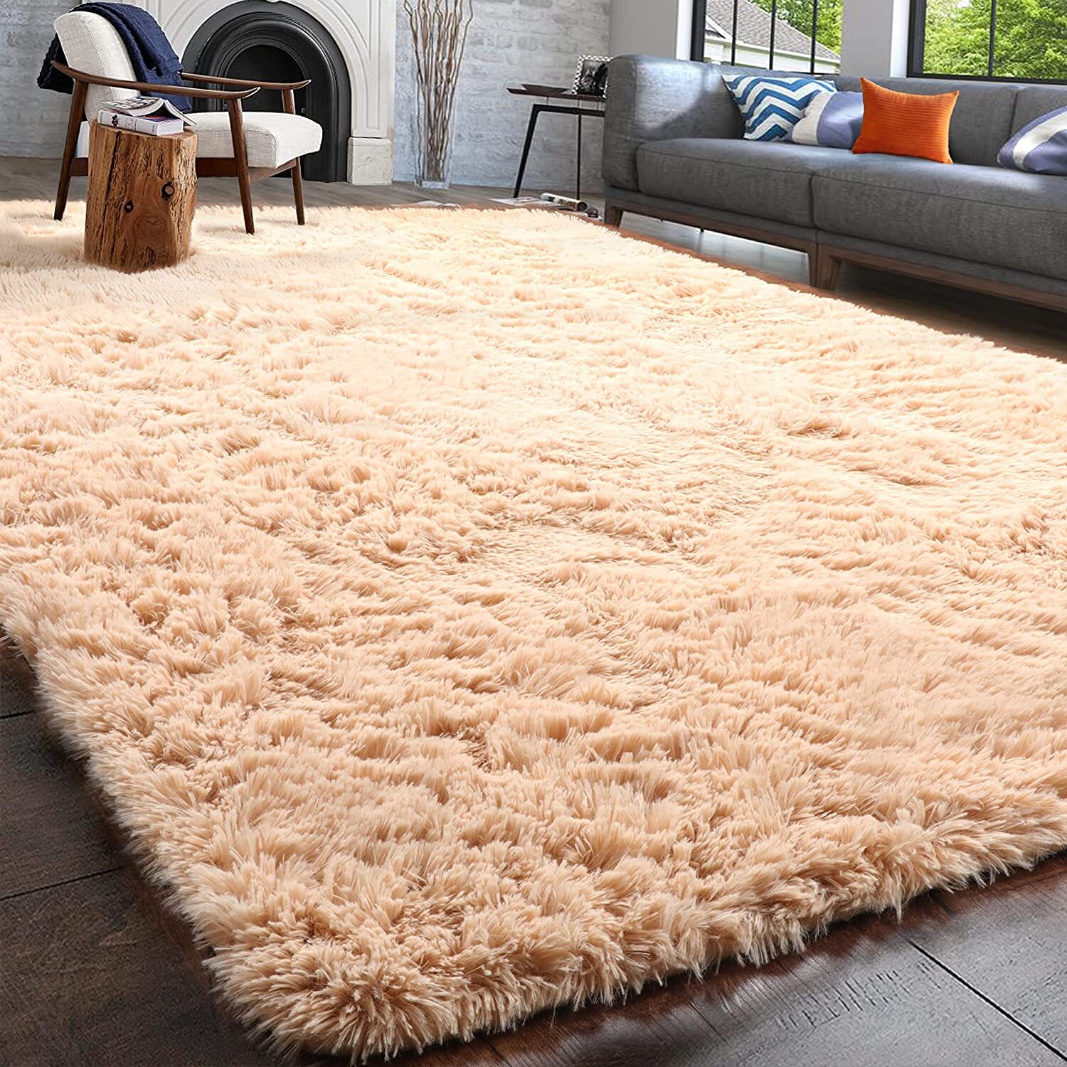 Soft Shaggy Carpet Living Room Fluffy Rugs Large Beige Plush Area Rug Fashion