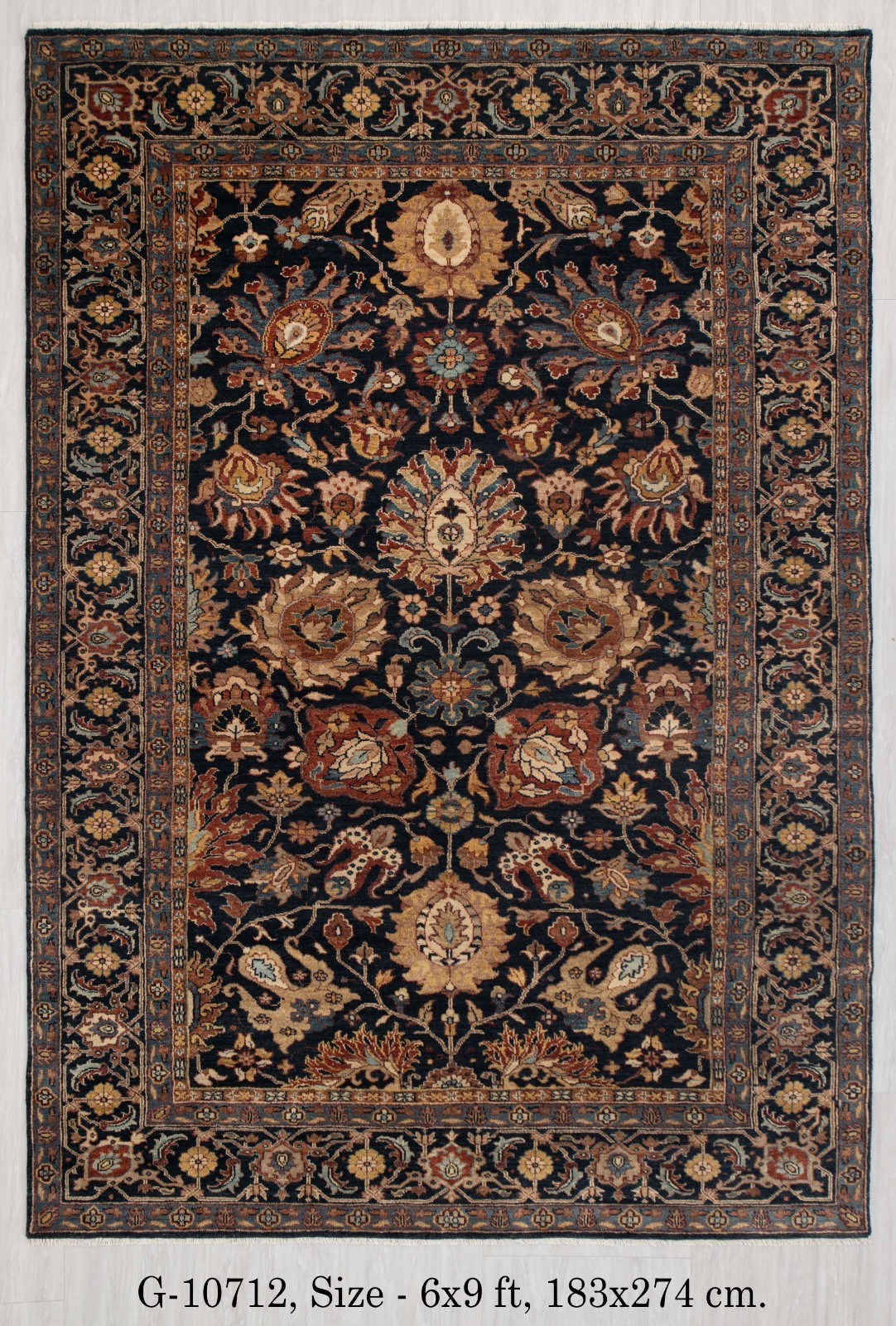 6×9 Navy Persiann Tabrizz Reproduction Fine Density Hand Knotted Soft Wool Rug