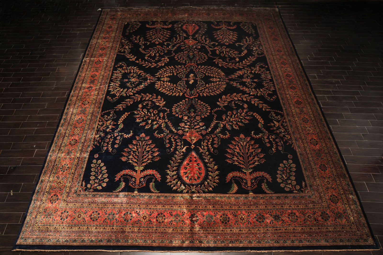 14’6″x19’8″ Hand Knotted New Zealand Wool Royal Blue Rose Kalaty Rug