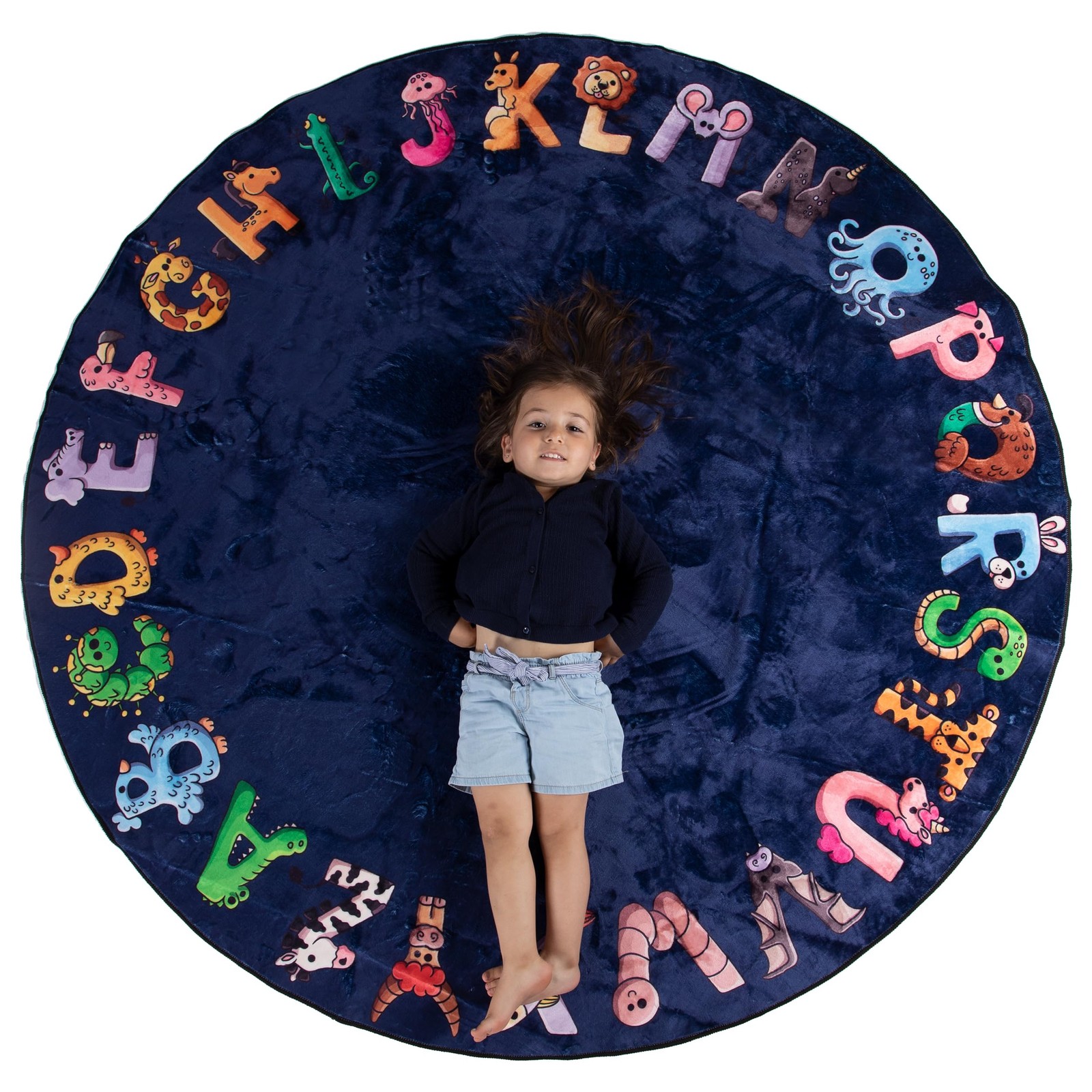 Malamaa ABC Alphabet Rug for Kids – 6 ft Round Blue Play Mat for Toddlers & B…