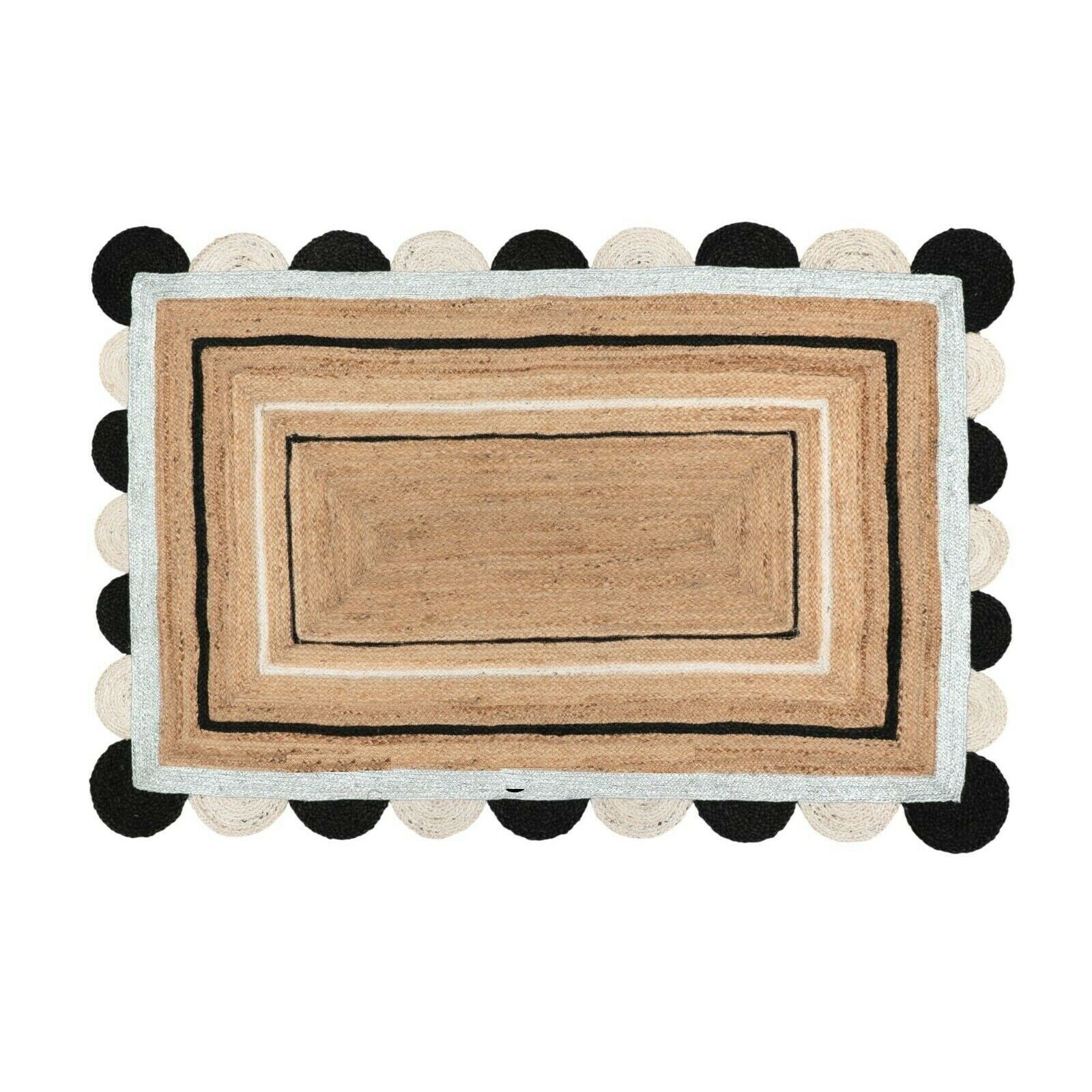 Carpet Rug Scallop Natural braided jute hemp Modern Rustic look home Decor Rugs