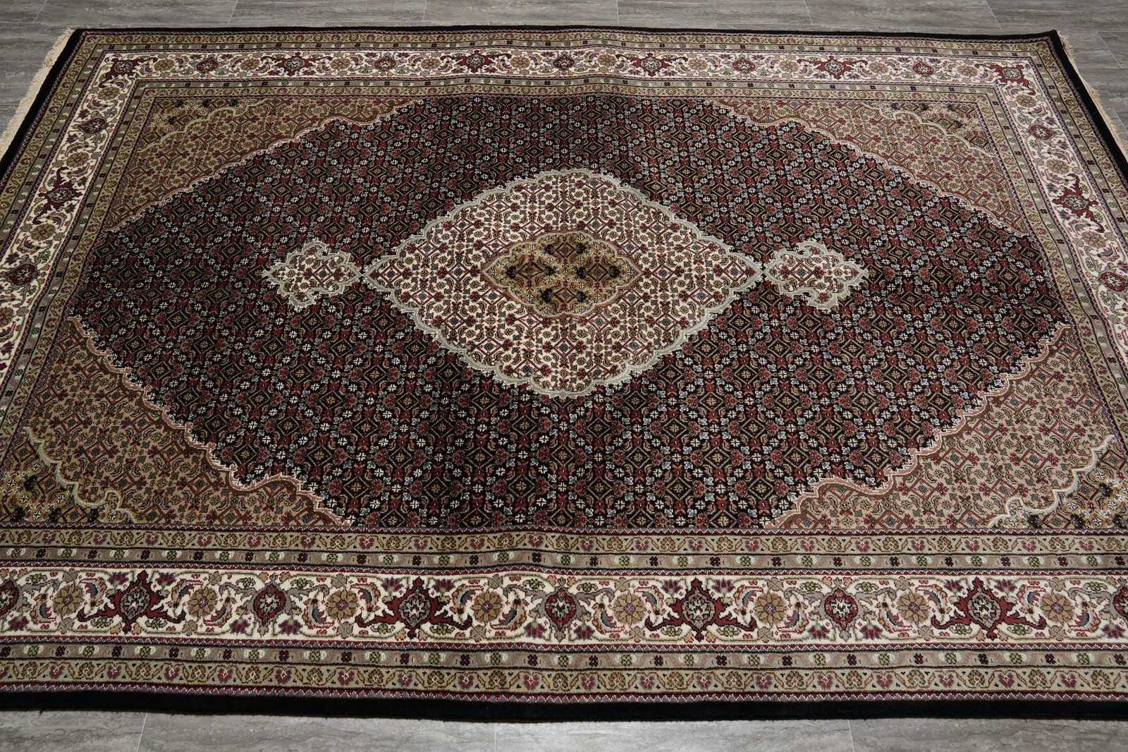 6.8 x 10 Mahii Tabriiz Hand-Knotted Wool Silk Hand-Knotted Rug #F-3078