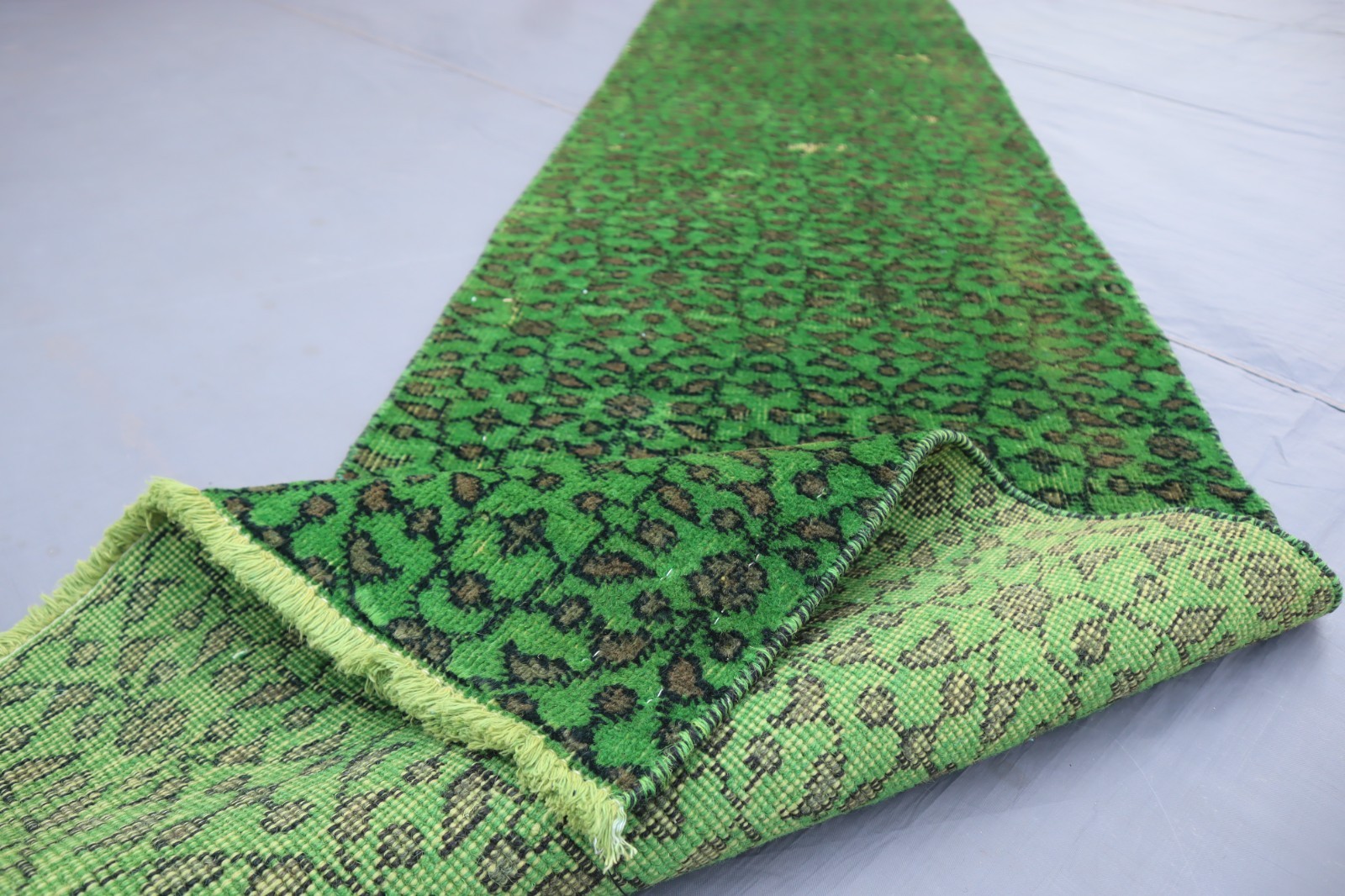 Green Runner rug 2’2×13’8 ft Afghan Overdyed Hand Knotted Narrow Runner Rug