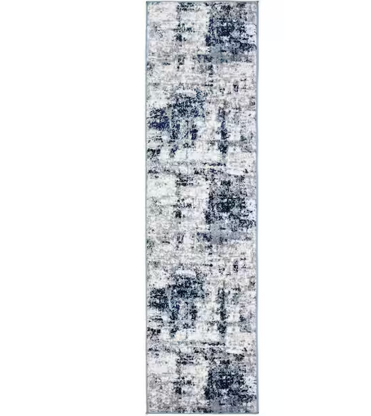 World Rug Gallery Distressed Modern Abstract Design Blue 2 ft. x 10 ft. Area Rug