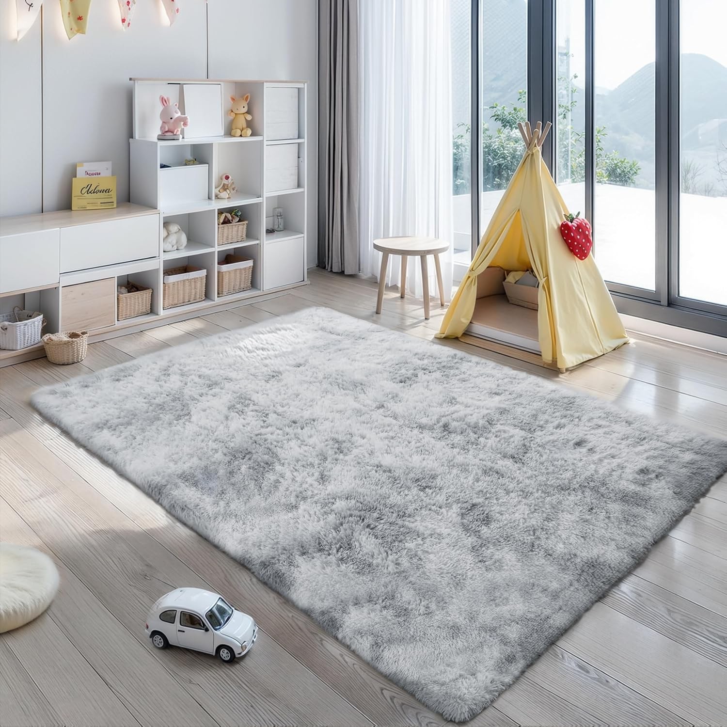 5×8 Light Grey Fluffy Shag Soft Plush Fuzzy Washable Area Rug for Bedroom
