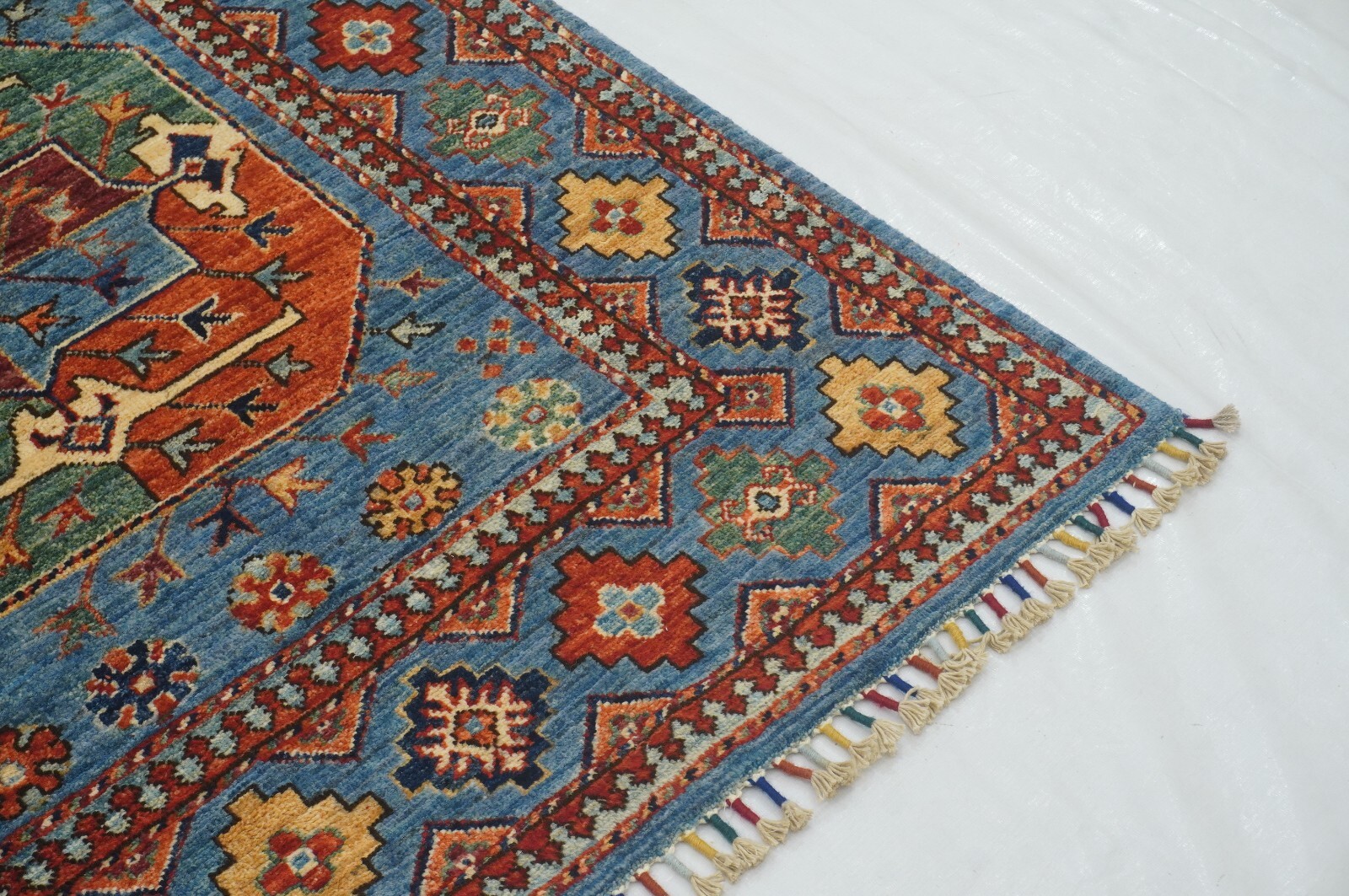 5 x 7 ft Blue Ersari Afghan Hand Knotted Wool Geometric Tribal Area Rug