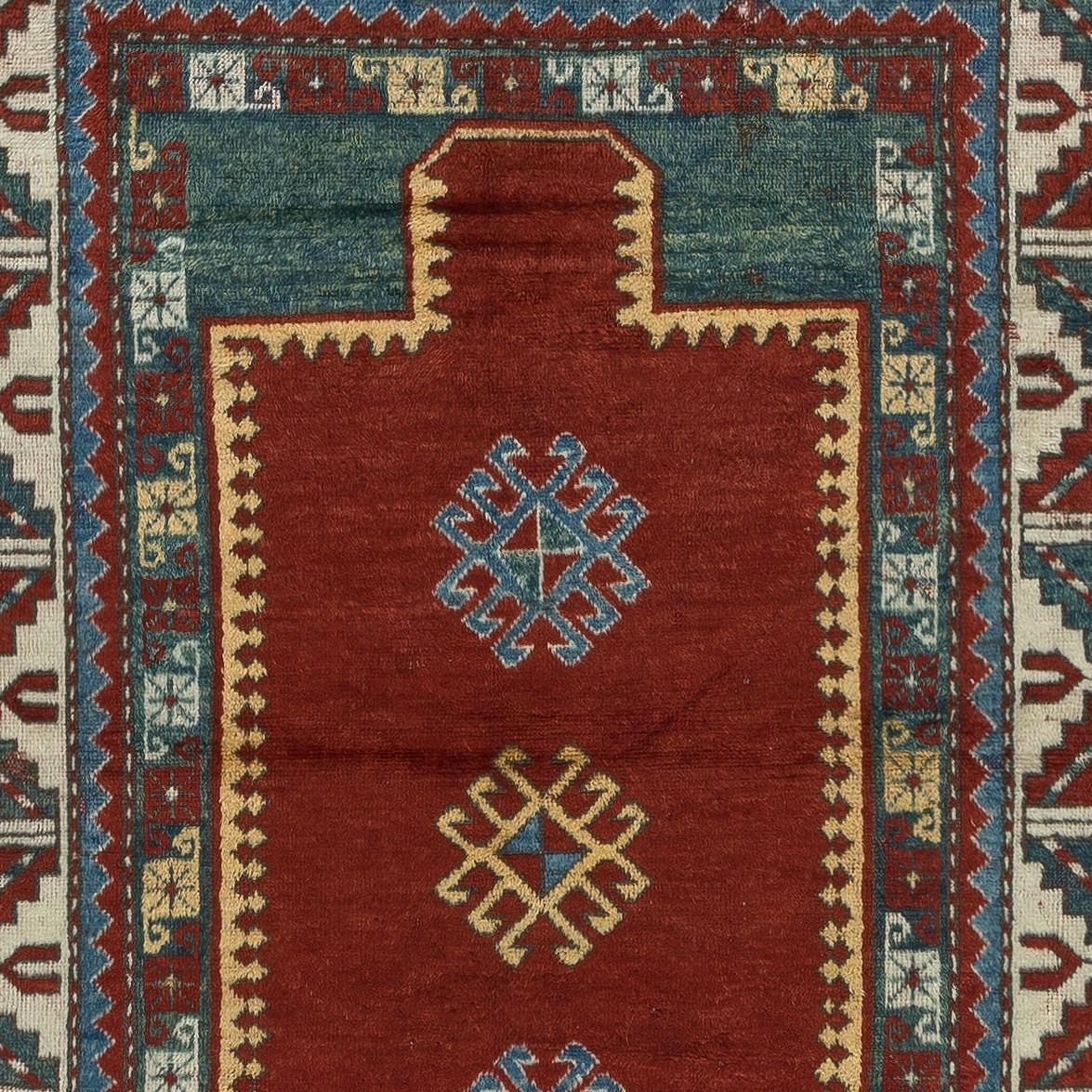 4×5.4 Ft Reproduction of an antique Caucasian Kazak Prayer Rug. 100% Wool