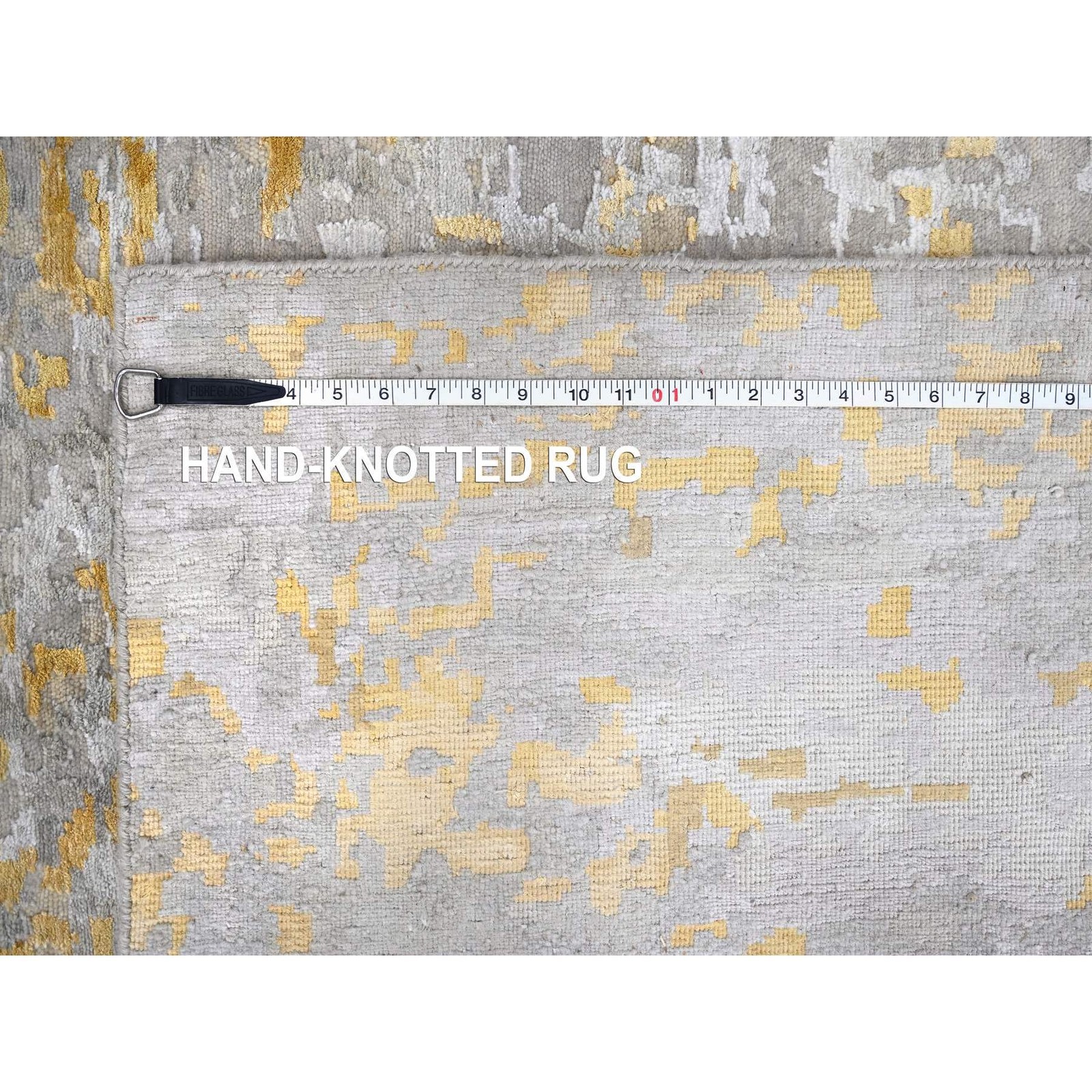 12’x14’9″ Beige Abstract Design Wool and Silk Hand Knotted Oversized Rug R10208