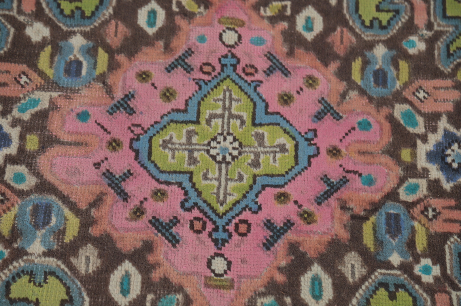 Green Geometric Wool Traditional Over-Dyed Handmade Dining Room Area Rug 6×9