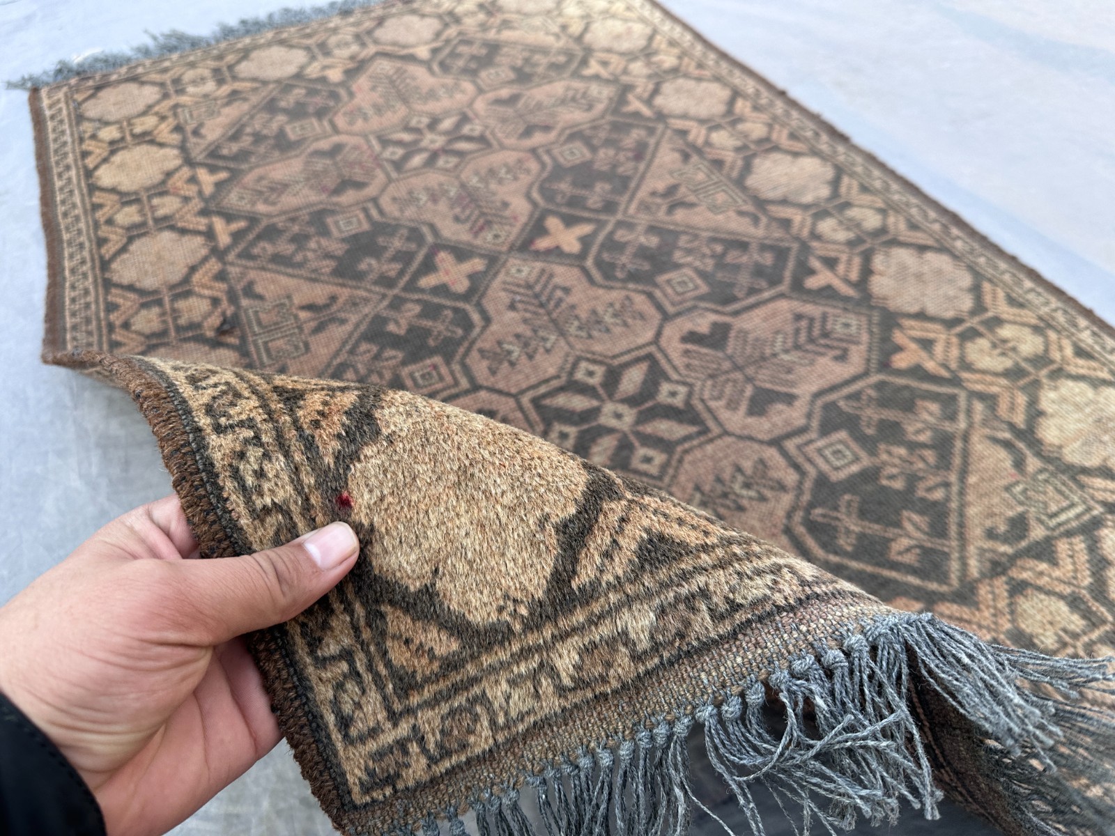 2’8 x 4 Ft Antique Look Afghan Tribal Rug– Beige Brown Handmade Wool Area Carpet