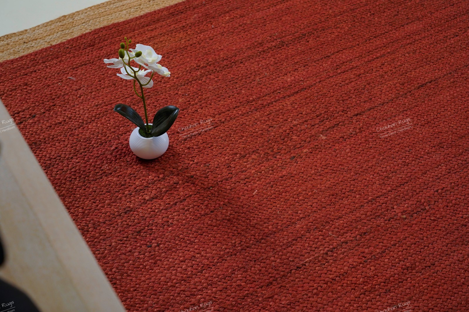 Traditional handmade jute rug solid red with beige border Area Rugs for home