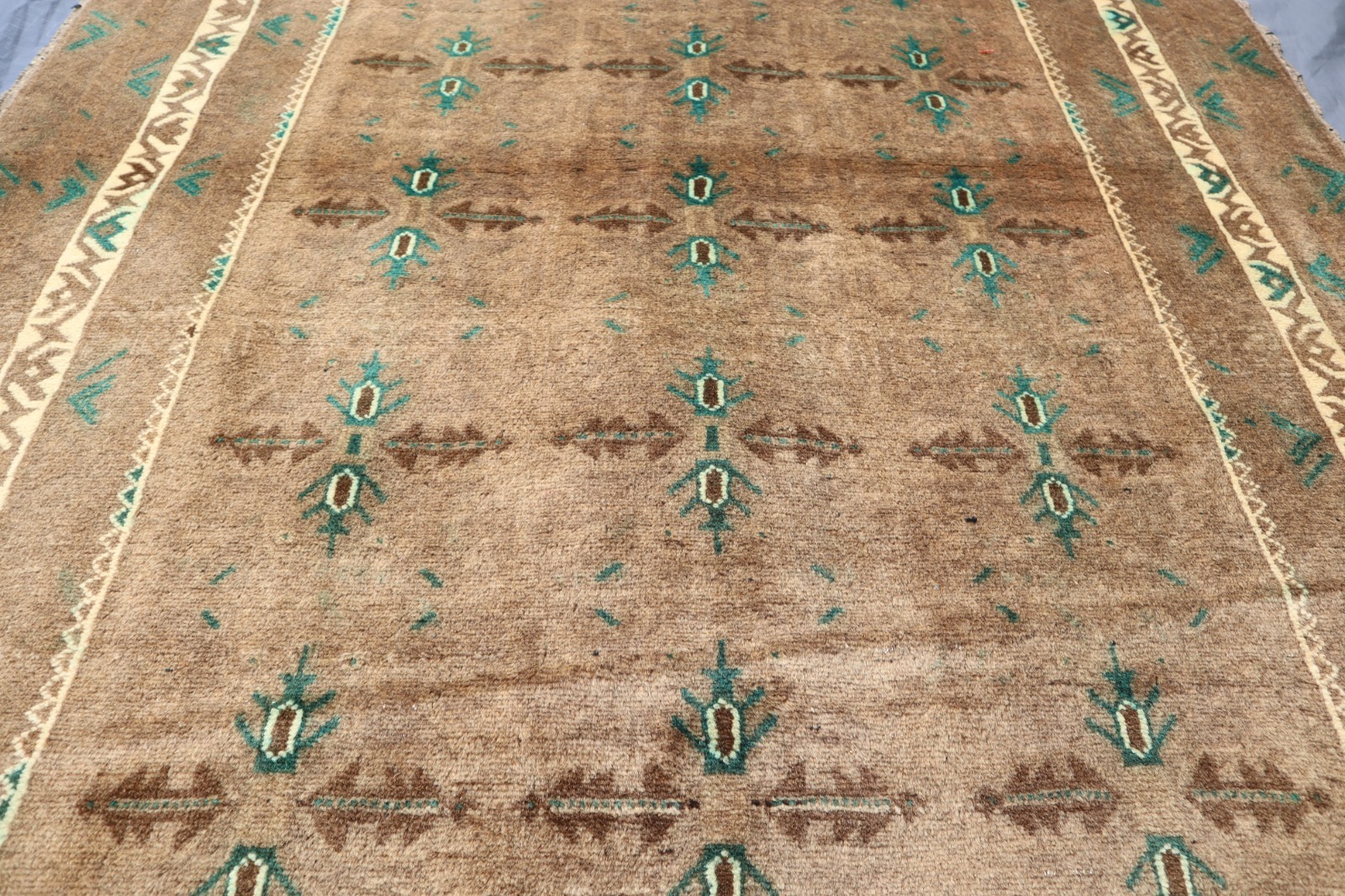 Terracotta Rug 3’8×6’3 ft Afghan Handmade Neutral Rug- Gray Caucasian Rustic Rug